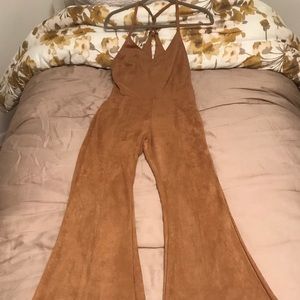 Suede flare leg jumpsuit